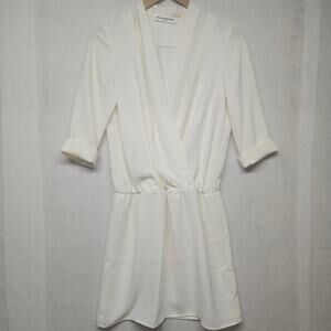 AMANDA UPRICHARD Venus Draped 3/4-Sleeve Mini Dress Ivory Cream Size P / XS